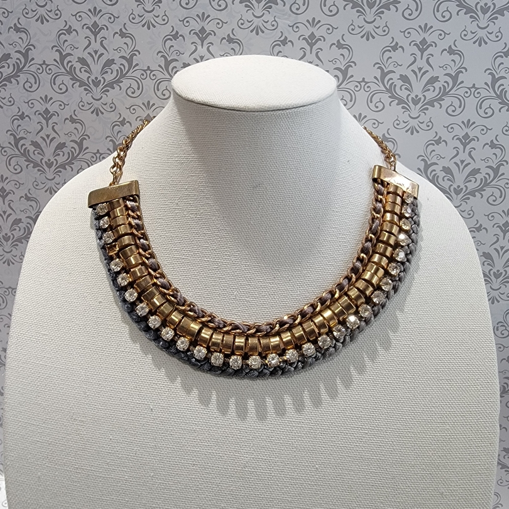 Pier 1 Ombre Ribbon Rhinestone Statement Necklace